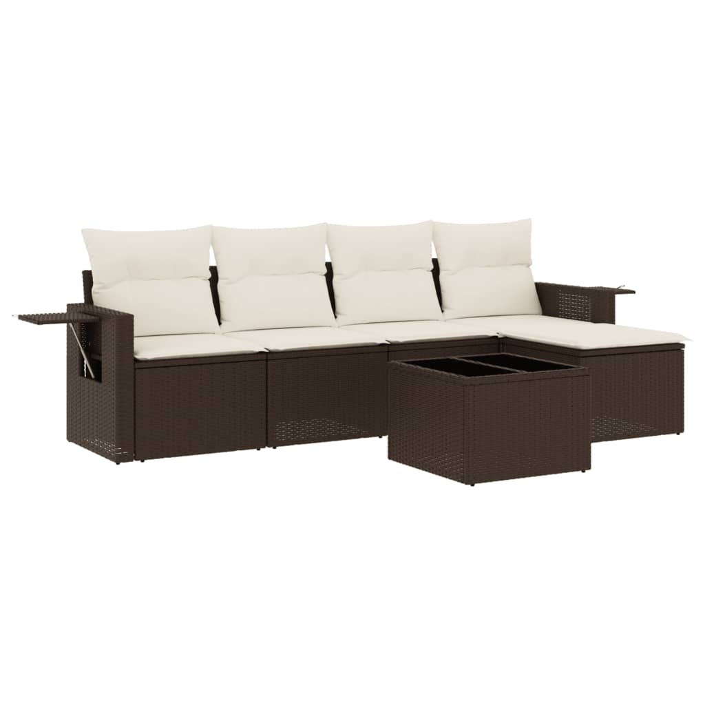 6-delige Loungeset met kussens poly rattan bruin