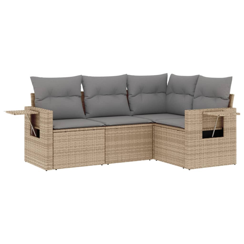 4-delige Loungeset met kussens poly rattan beige