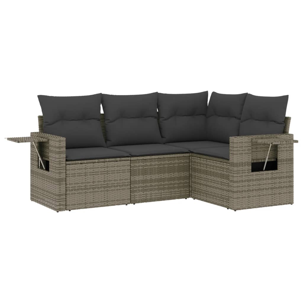 4-delige Loungeset met kussens poly rattan grijs