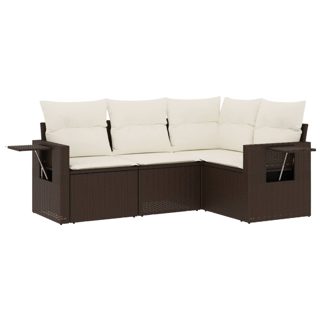 4-delige Loungeset met kussens poly rattan bruin