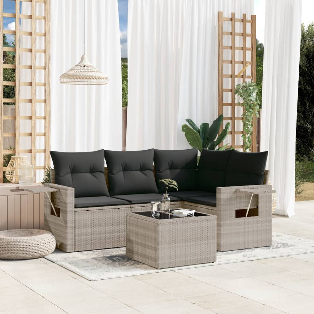 5-delige Loungeset met kussens poly rattan lichtgrijs Tuinsets | Creëer jouw Trendy Thuis | Gratis bezorgd & Retour | Trendy.nl