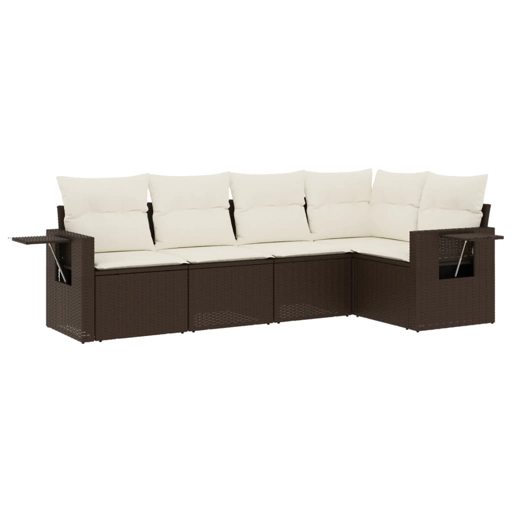 5-delige Loungeset met kussens poly rattan bruin