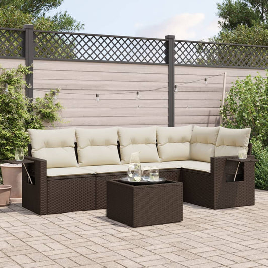 6-delige Loungeset met kussens poly rattan bruin