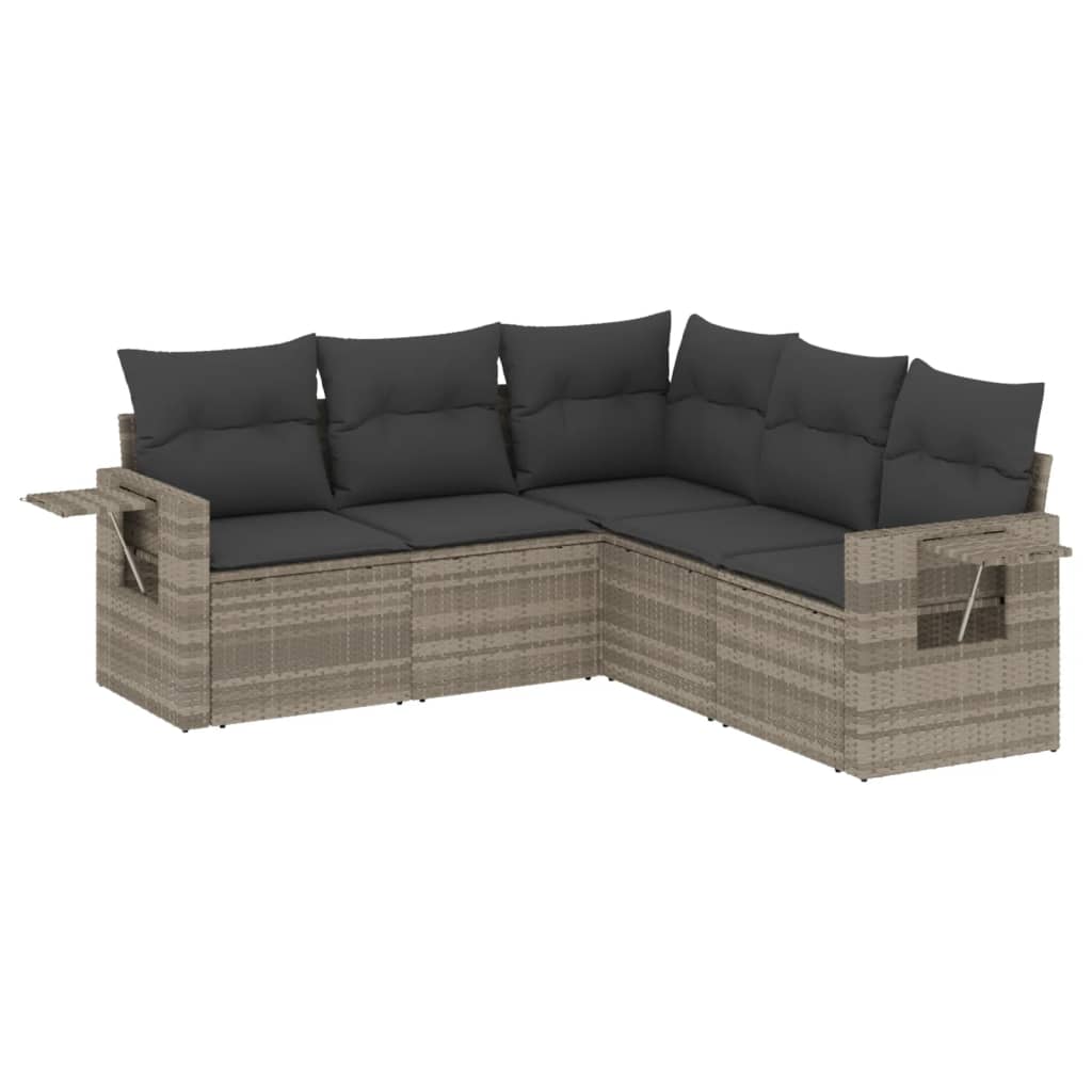 5-delige Loungeset met kussens poly rattan lichtgrijs