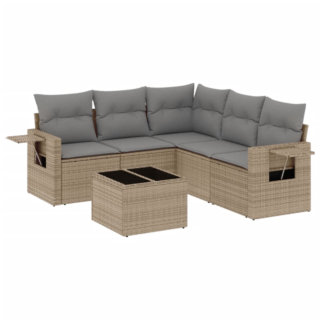 6-delige Loungeset met kussens poly rattan beige