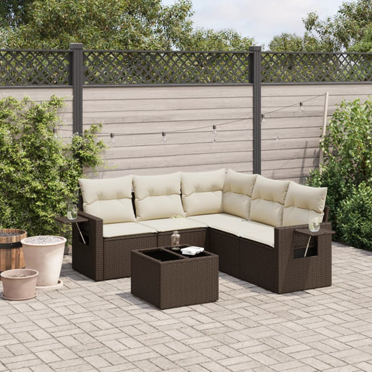 6-delige Loungeset met kussens poly rattan bruin