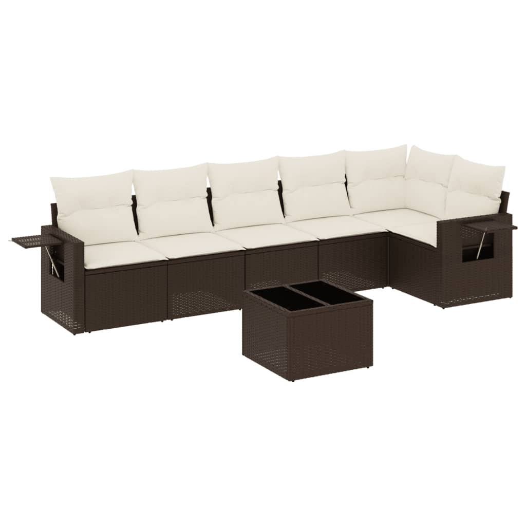 7-delige Loungeset met kussens poly rattan bruin