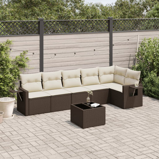 7-delige Loungeset met kussens poly rattan bruin