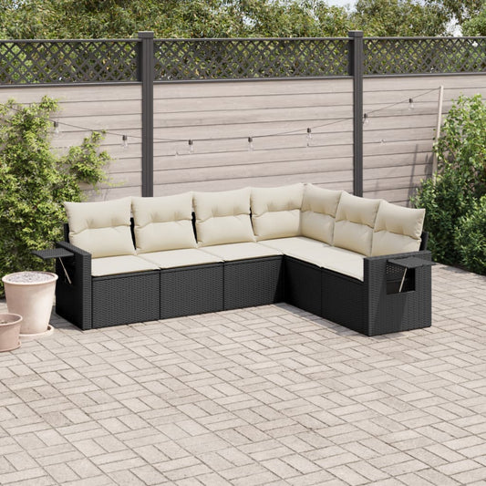 6-delige Loungeset met kussens poly rattan zwart Tuinsets | Creëer jouw Trendy Thuis | Gratis bezorgd & Retour | Trendy.nl