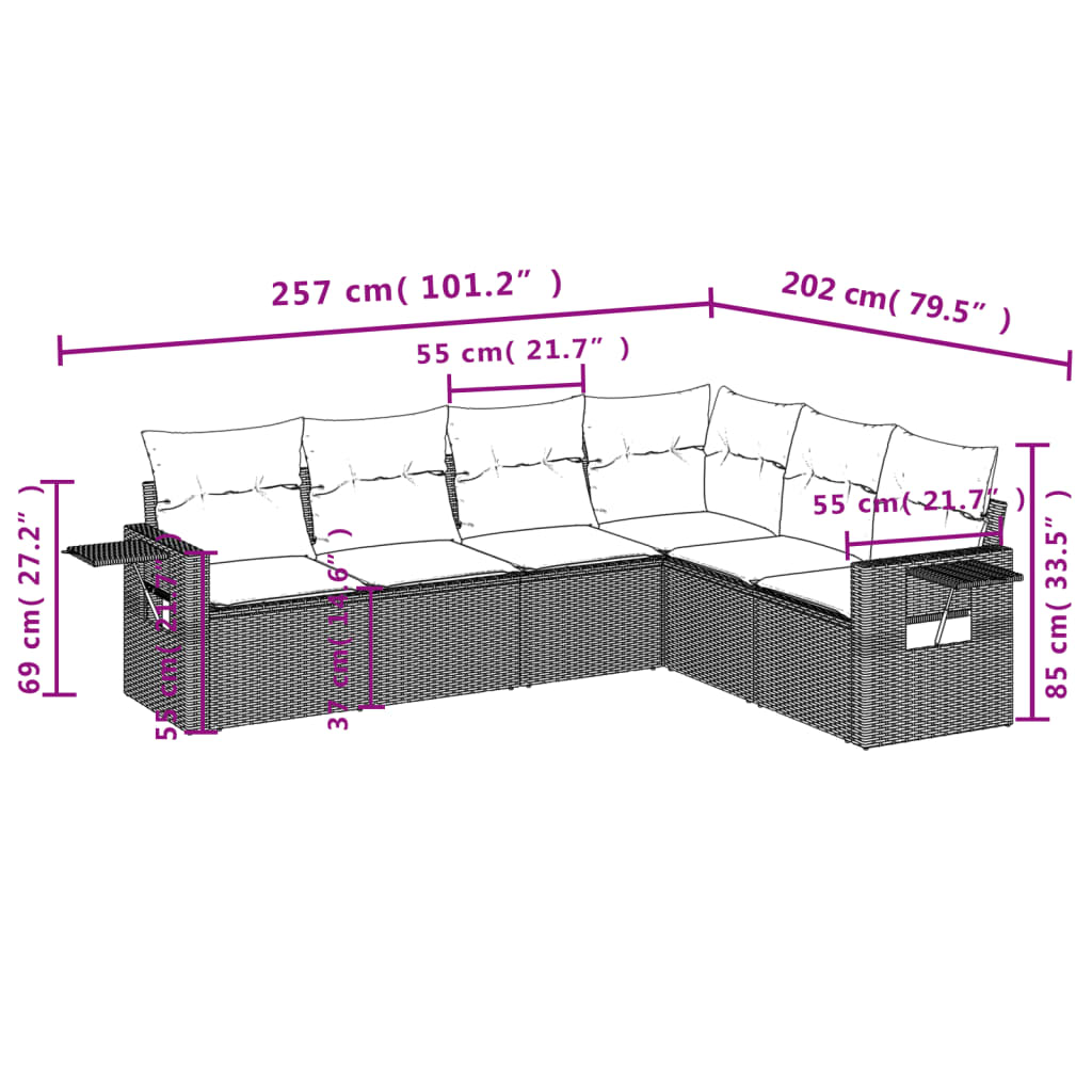 6-delige Loungeset met kussens poly rattan bruin Tuinsets | Creëer jouw Trendy Thuis | Gratis bezorgd & Retour | Trendy.nl