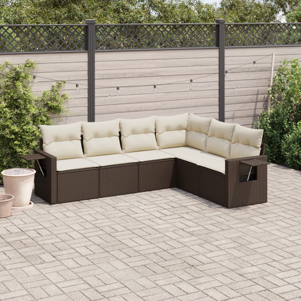 6-delige Loungeset met kussens poly rattan bruin Tuinsets | Creëer jouw Trendy Thuis | Gratis bezorgd & Retour | Trendy.nl