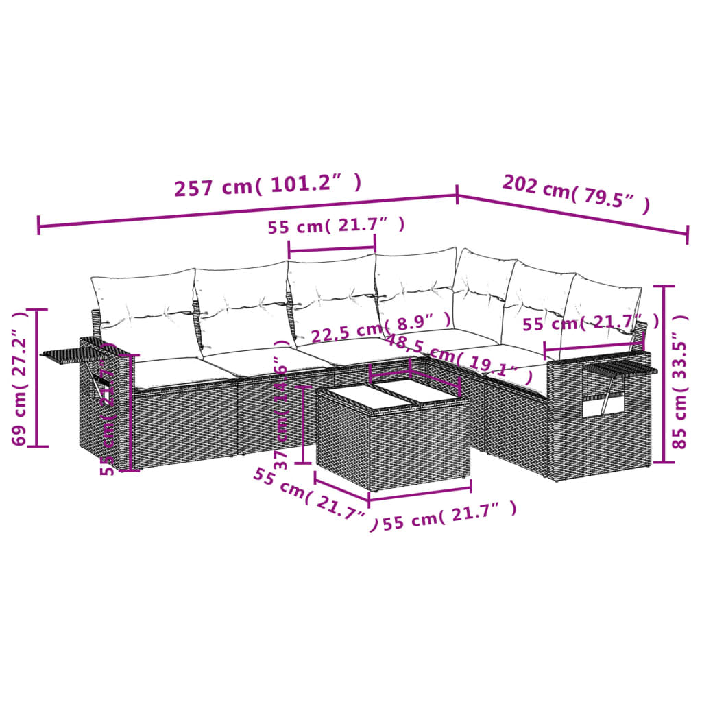 7-delige Loungeset met kussens poly rattan zwart Tuinsets | Creëer jouw Trendy Thuis | Gratis bezorgd & Retour | Trendy.nl