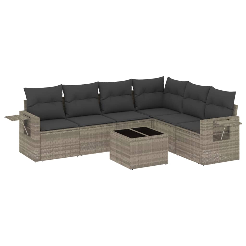 7-delige Loungeset met kussens poly rattan lichtgrijs Tuinsets | Creëer jouw Trendy Thuis | Gratis bezorgd & Retour | Trendy.nl