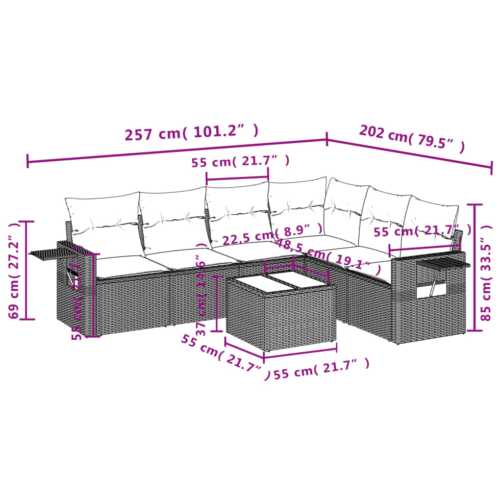 7-delige Loungeset met kussens poly rattan lichtgrijs Tuinsets | Creëer jouw Trendy Thuis | Gratis bezorgd & Retour | Trendy.nl