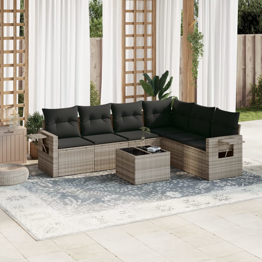 7-delige Loungeset met kussens poly rattan lichtgrijs Tuinsets | Creëer jouw Trendy Thuis | Gratis bezorgd & Retour | Trendy.nl