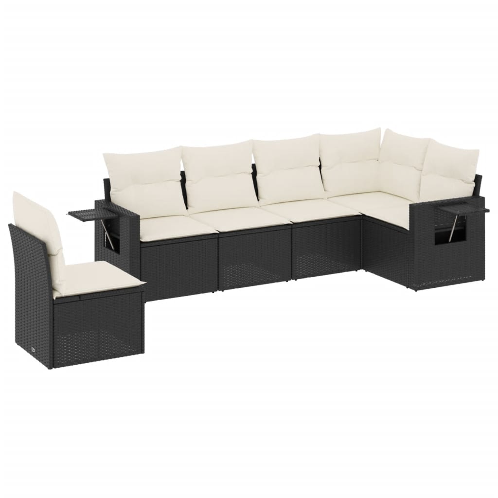 6-delige Loungeset met kussens poly rattan zwart