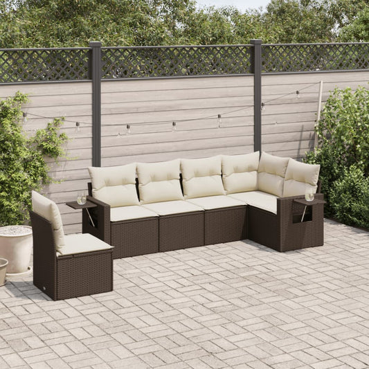 6-delige Loungeset met kussens poly rattan bruin