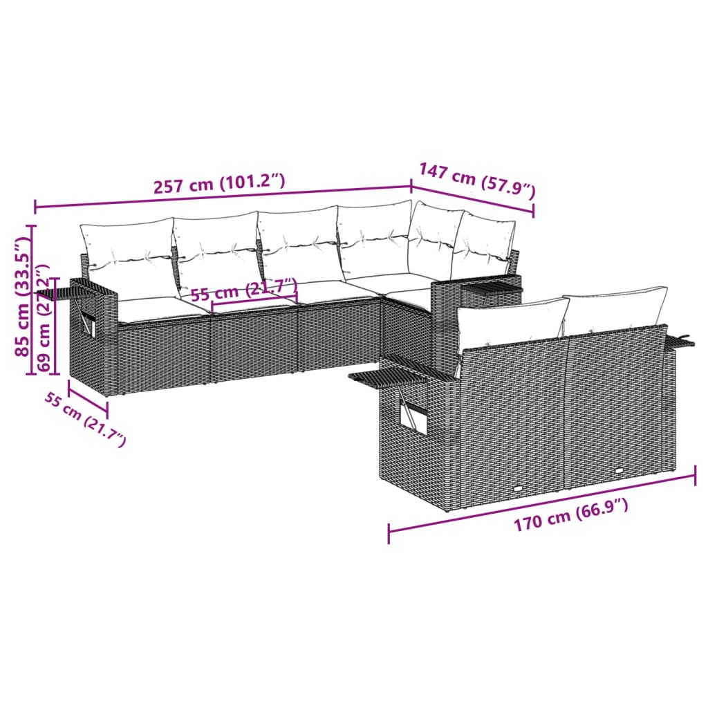 7-delige Loungeset met kussens poly rattan zwart Tuinsets | Creëer jouw Trendy Thuis | Gratis bezorgd & Retour | Trendy.nl