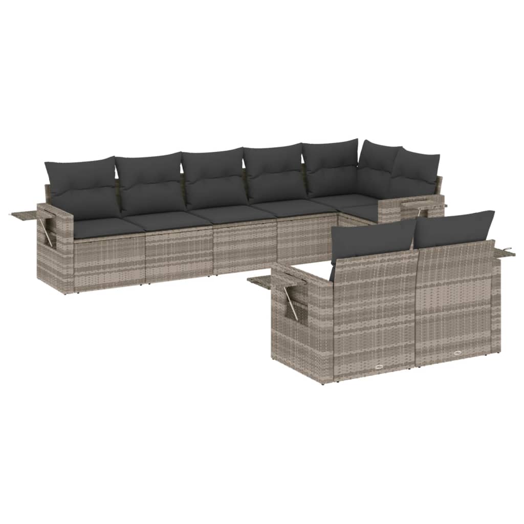 8-delige Loungeset met kussens poly rattan lichtgrijs