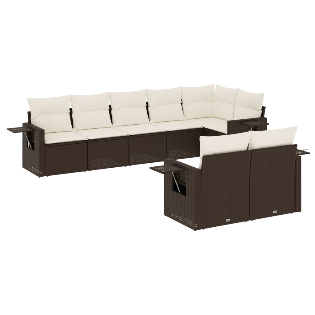 8-delige Loungeset met kussens poly rattan bruin