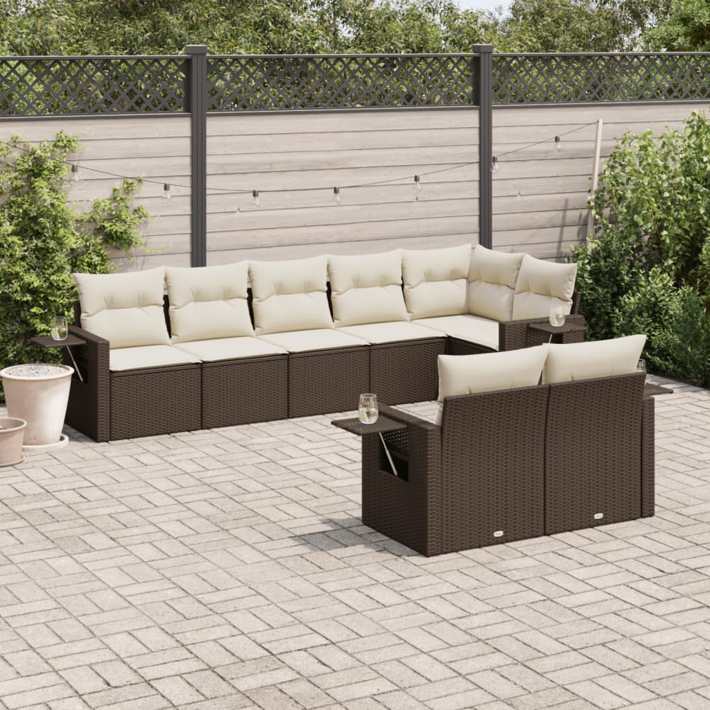 8-delige Loungeset met kussens poly rattan bruin