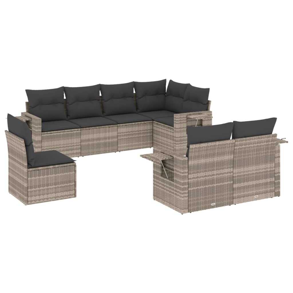 8-delige Loungeset met kussens poly rattan lichtgrijs