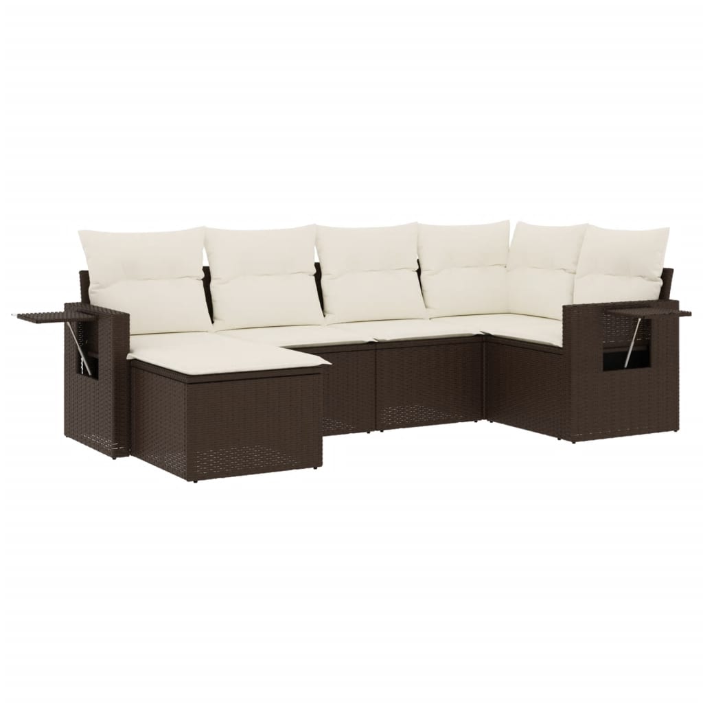 6-delige Loungeset met kussens poly rattan bruin