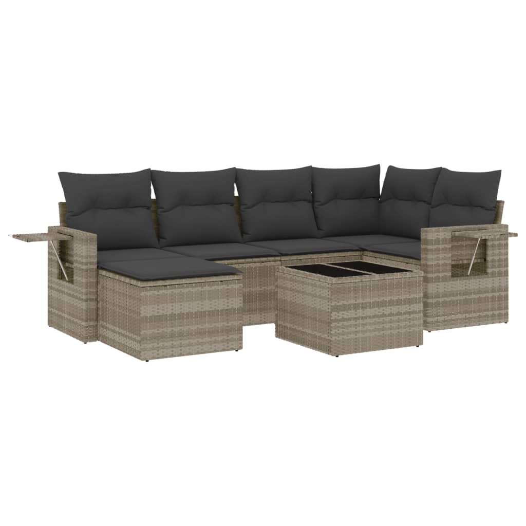 7-delige Loungeset met kussens poly rattan lichtgrijs