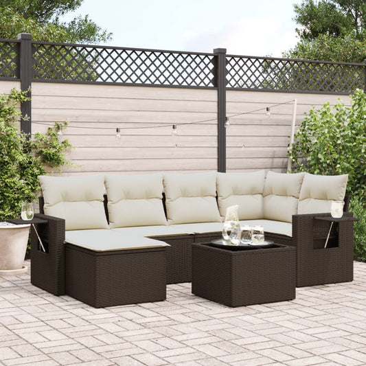 7-delige Loungeset met kussens poly rattan bruin