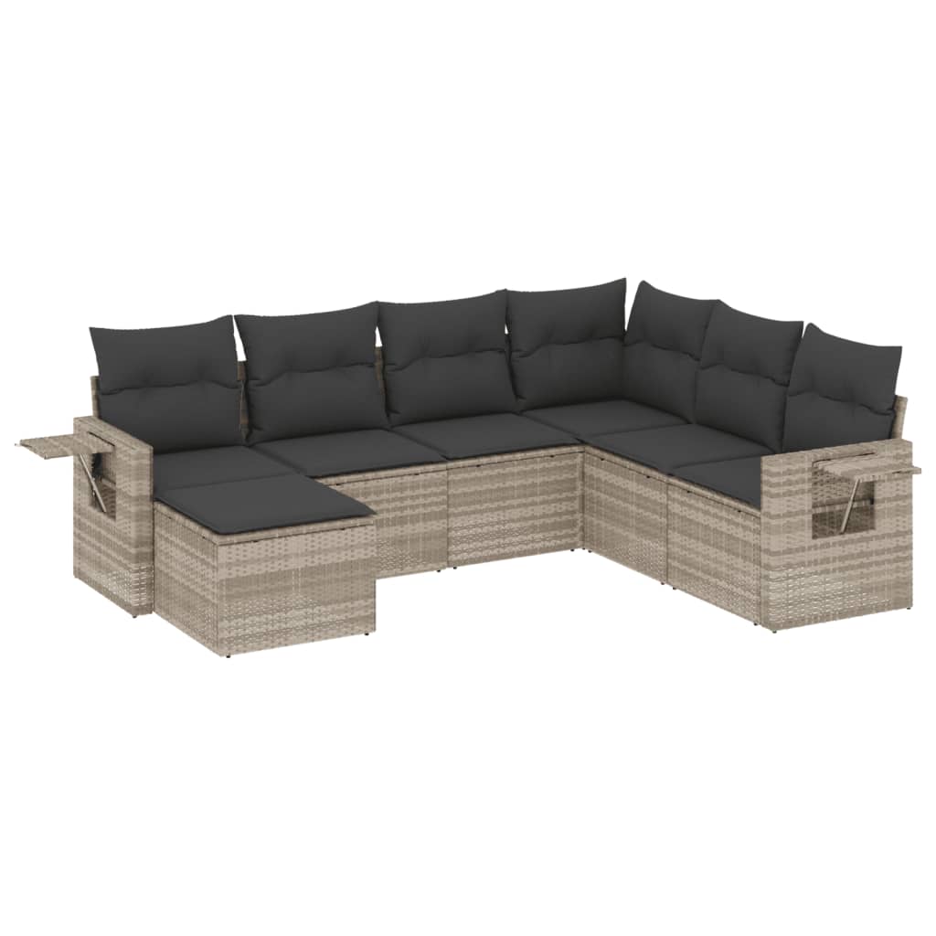 7-delige Loungeset met kussens poly rattan lichtgrijs Tuinsets | Creëer jouw Trendy Thuis | Gratis bezorgd & Retour | Trendy.nl