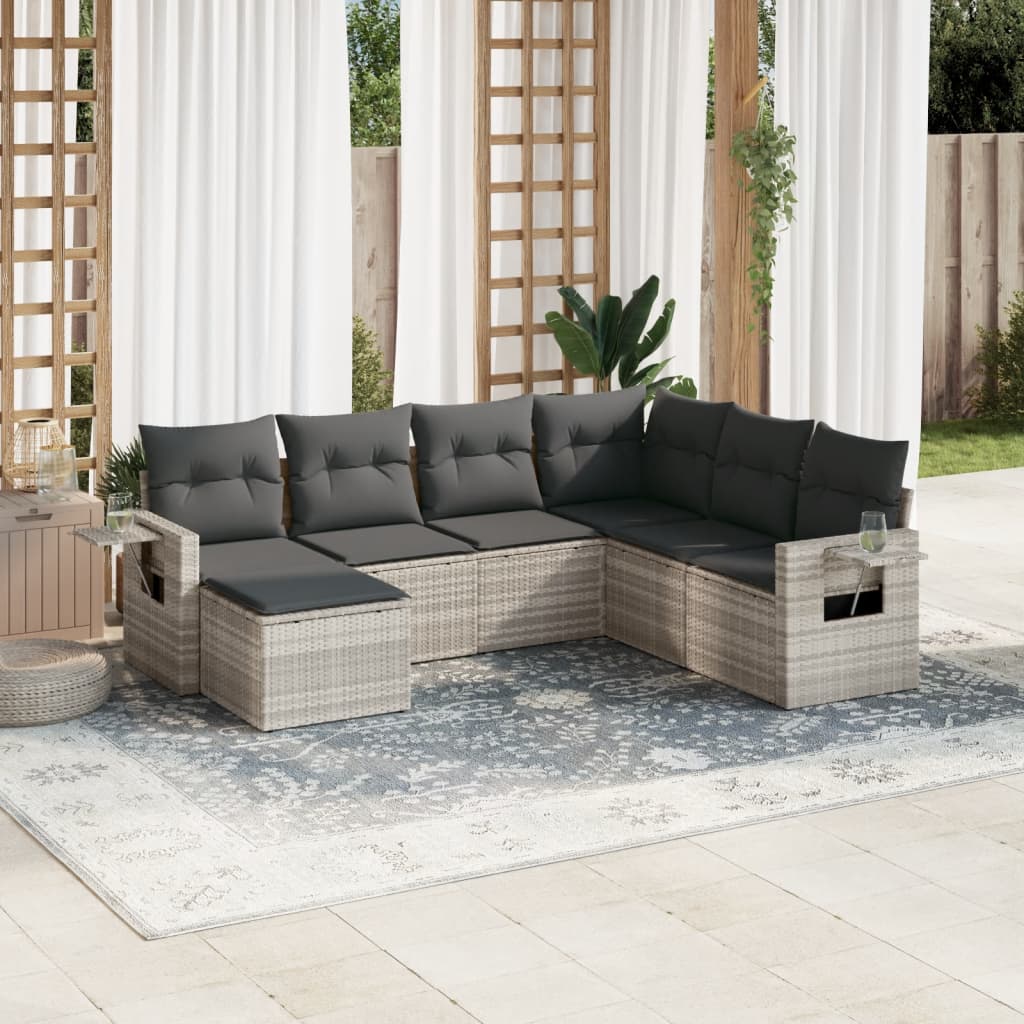 7-delige Loungeset met kussens poly rattan lichtgrijs Tuinsets | Creëer jouw Trendy Thuis | Gratis bezorgd & Retour | Trendy.nl