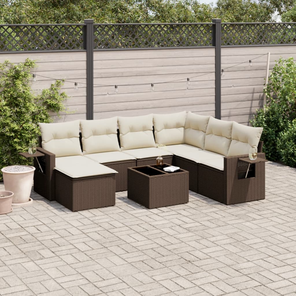 8-delige Loungeset met kussens poly rattan bruin