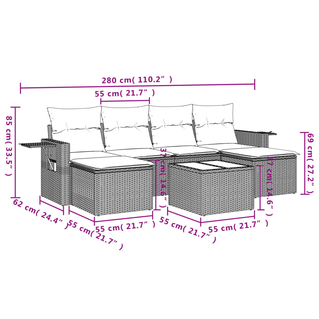 7-delige Loungeset met kussens poly rattan lichtgrijs Tuinsets | Creëer jouw Trendy Thuis | Gratis bezorgd & Retour | Trendy.nl