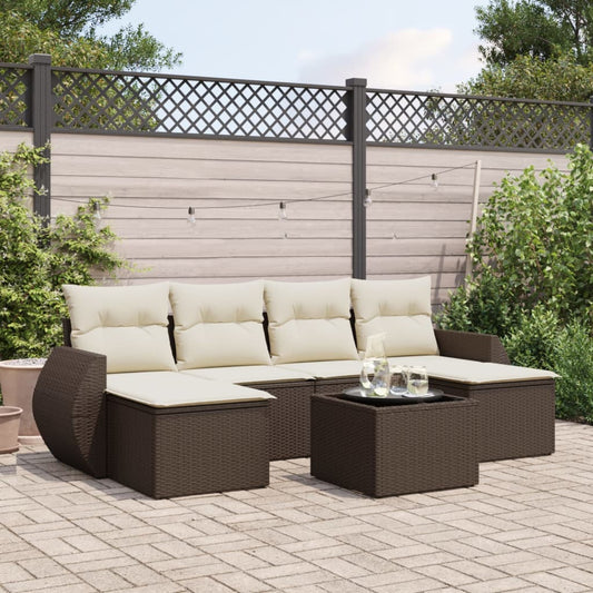 7-delige Loungeset met kussens poly rattan bruin