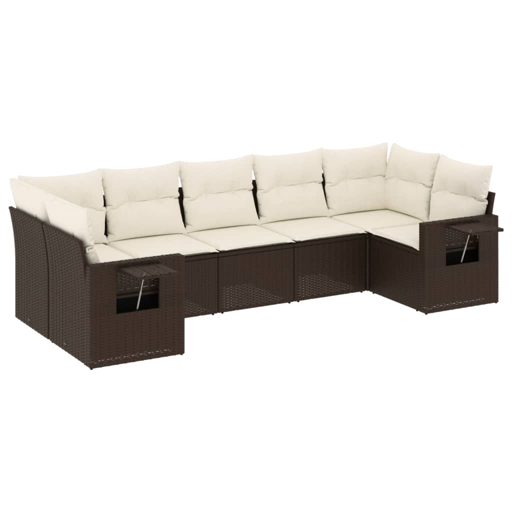 7-delige Loungeset met kussens poly rattan bruin