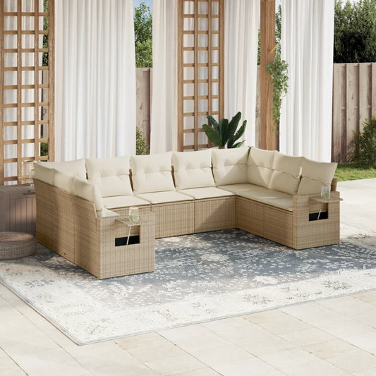 9-delige Loungeset met kussens poly rattan beige