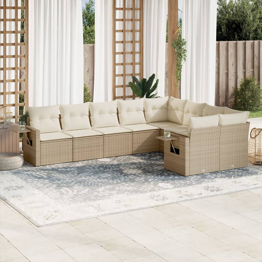 9-delige Loungeset met kussens poly rattan beige