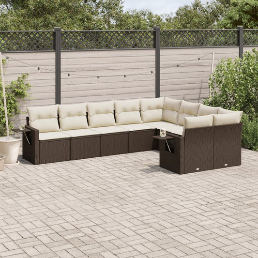 9-delige Loungeset met kussens poly rattan bruin