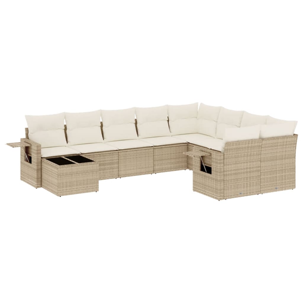 10-delige Loungeset met kussens poly rattan beige