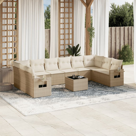 11-delige Tuinset met kussens poly rattan beige