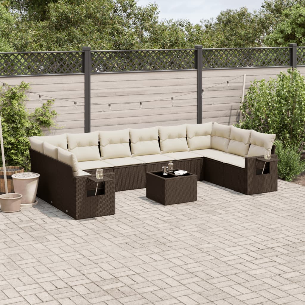 11-delige Loungeset met kussens poly rattan bruin