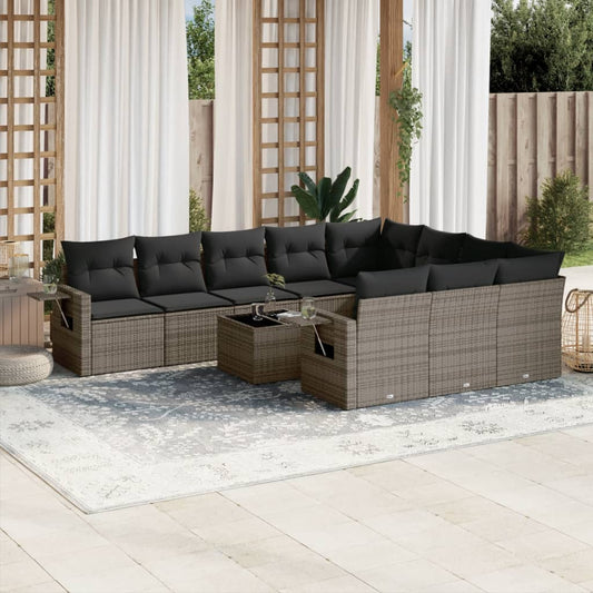 11-delige Loungeset met kussens poly rattan grijs