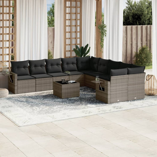 11-delige Loungeset met kussens poly rattan grijs