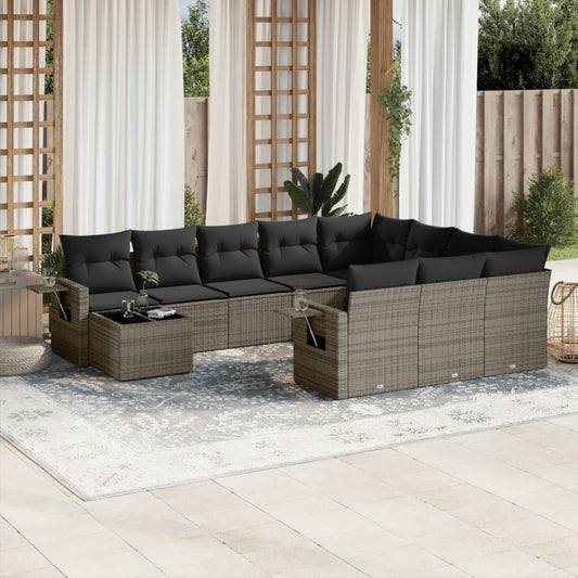 11-delige Loungeset met kussens poly rattan grijs