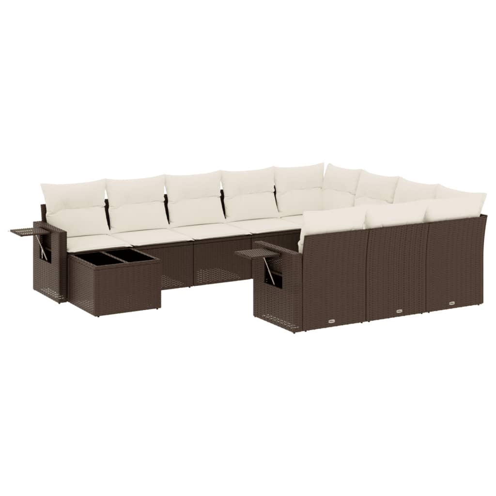 11-delige Loungeset met kussens poly rattan bruin