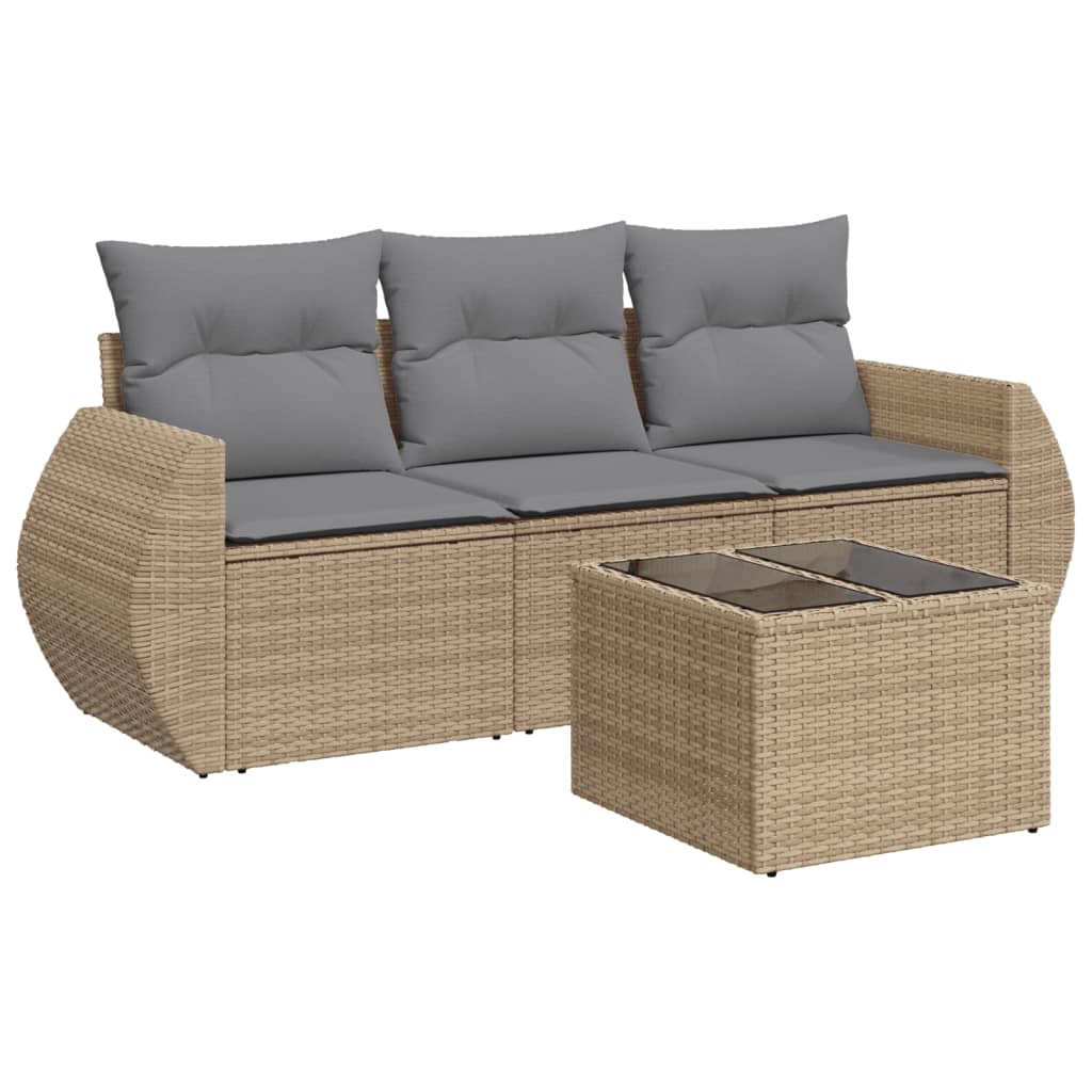 4-delige Loungeset met kussens poly rattan beige