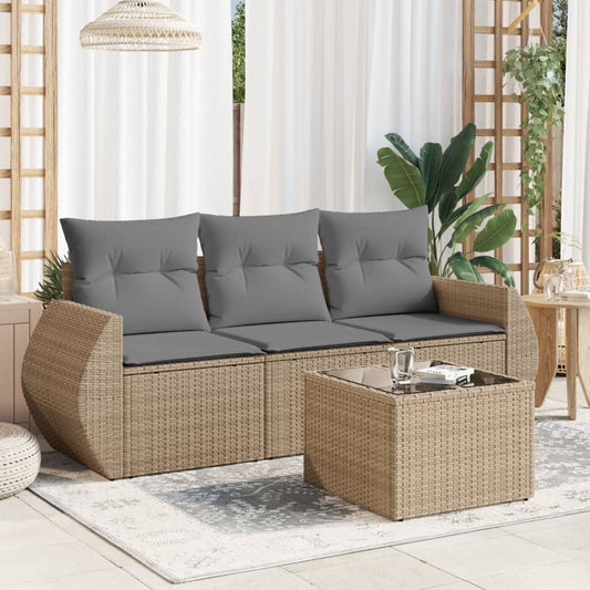 4-delige Loungeset met kussens poly rattan beige