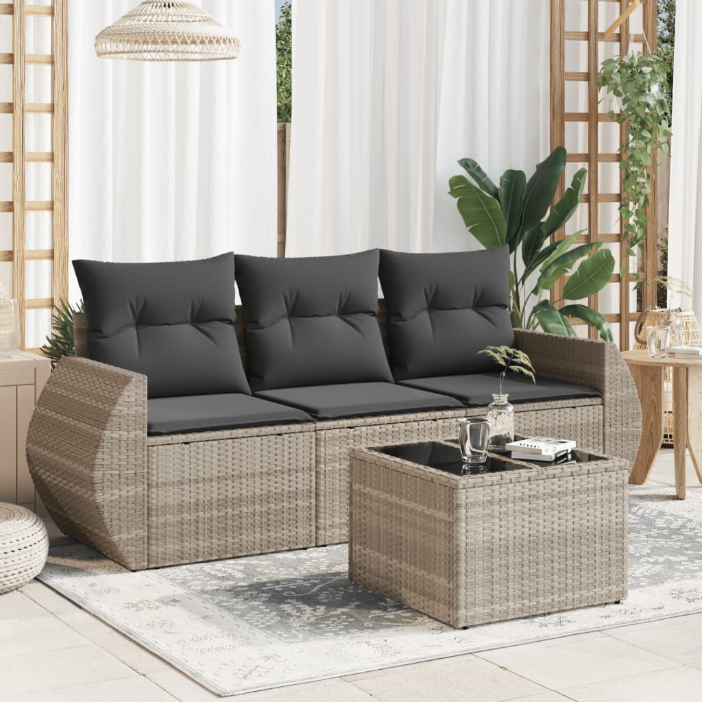 4-delige Loungeset met kussens poly rattan lichtgrijs Tuinsets | Creëer jouw Trendy Thuis | Gratis bezorgd & Retour | Trendy.nl