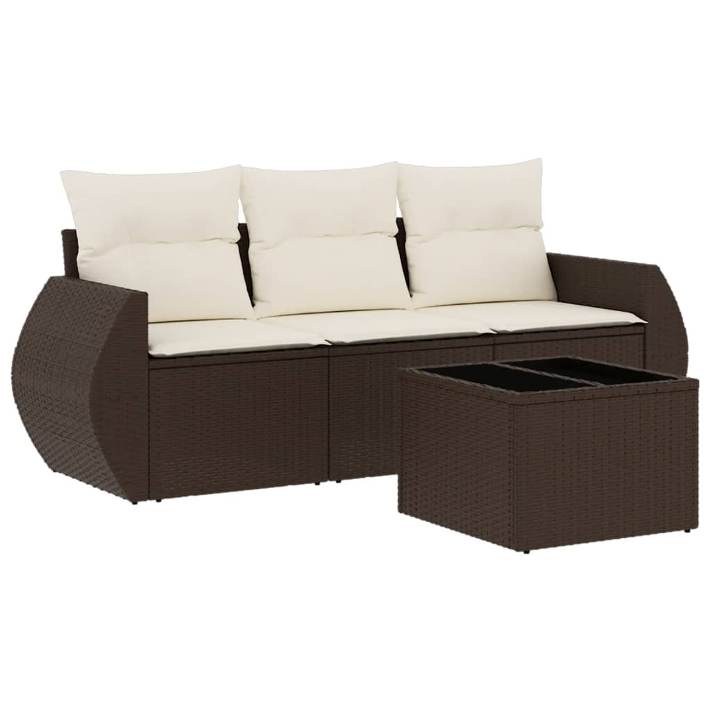 4-delige Loungeset met kussens poly rattan bruin