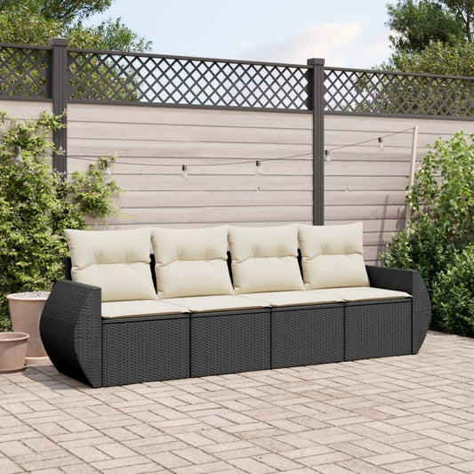 4-delige Loungeset met kussens poly rattan zwart Tuinsets | Creëer jouw Trendy Thuis | Gratis bezorgd & Retour | Trendy.nl